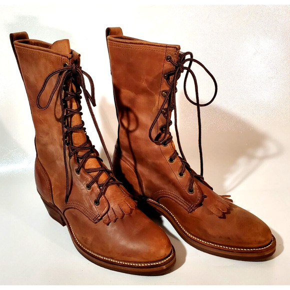 Vibram Resist Oil Tan Logger Leather Distressed Lace ups Mid-Calf Boots Sz7 Mens - Picture 1 of 10